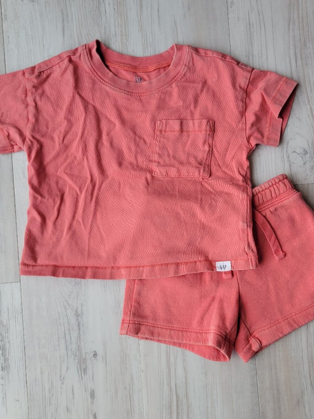 Baby Gap Shorts and Tee Set size 6-12 months Neon Red Boxy Pocket Tee